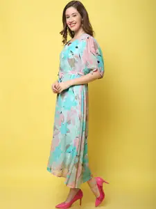 Fabflee Floral Georgette A-Line Maxi Dress
