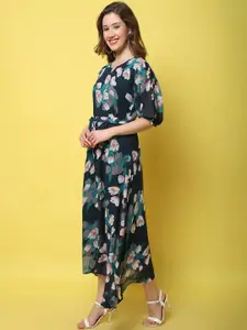 Fabflee Floral Georgette A-Line Maxi Dress