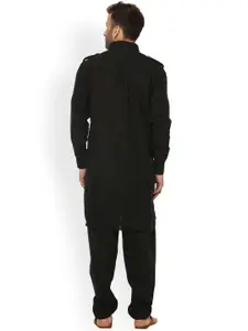 Hangup Men Black Solid Pathani Kurta Pyjama