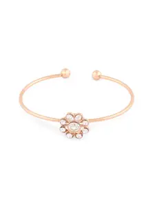 AMI Women Gold-Plated Austrian Diamonds Flower Kada Bracelet