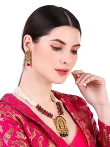MANSIYAORANGE Gold-Plated Kundan-Studded & Beaded Necklace & Earrings