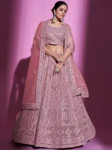 Fusionic Embellished Mirror Work Semi-Stitched Lehenga & Unstitched Blouse With Dupatta