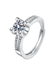 MYKI Silver-Plated CZ-Studded Adjustable Finger Ring