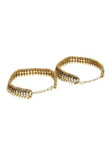 ANIKAS CREATION Set of 2 Gold-Plated Kundan-Studded & Beaded Anklets