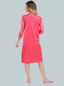 Be You Solid Lace Details Satin Nighty with Robe