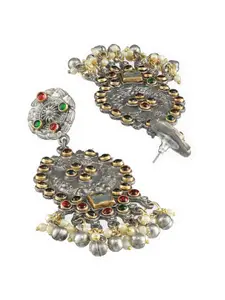 Sangria Silver-Plated Kundan-Studded & Beaded Chandbalis Earrings