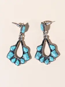 Yellow Chimes Silver-Plated Contemporary Stone Studded Drop Earrings