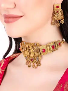 MANSIYAORANGE Gold-Plated Kundan-Studded Necklace & Earrings