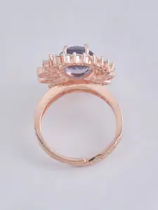 Kushal's Fashion Jewellery Gold-Plated White Stone-Studded Adjustable Finger Ring