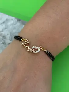 Digital Dress Room Women Gold-Plated Beaded Mangalsutra Love Pendant Bracelet