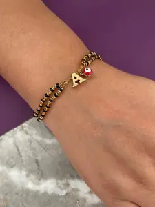 Digital Dress Room Women Gold-Plated Beaded Mangalsutra Evil Eye A Letter Bracelet