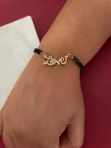 Digital Dress Room Women Gold-Plated Beaded Mangalsutra Love Pendant Bracelet
