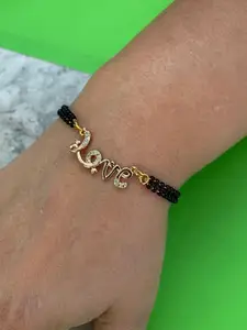 Digital Dress Room Women Gold-Plated Beaded Charm Bracelet