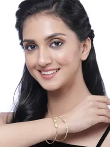 ZENEME Set Of 2 Gold-Plated American Diamond Bangle-Style Bracelets