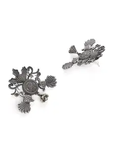Sangria Silver-Plated Peacock-Shaped Drop Earrings
