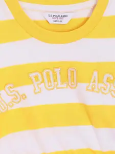 U.S. Polo Assn. Girls Striped Extended Sleeves Pure Cotton T-shirt