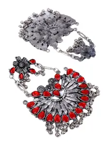 VAGHBHATT Crescent Shaped Artificial Stones Oxidised Chandbalis Earrings