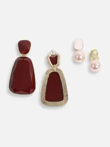 SOHI Set Of 2 Gold-Plated Contemporary Drop Earrings