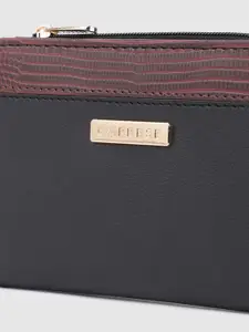 Caprese Women Solid Two Fold Wallet With Minimal Snake Skin Textured Detail