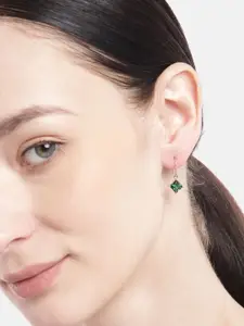 Zavya Rhodium-Plated CZ Studded Sterling Silver Geometric Drop Earrings