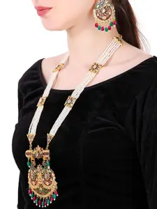 MANSIYAORANGE Gold-Plated Stone-Studded & Pearl-Beaded Necklace & Earrings