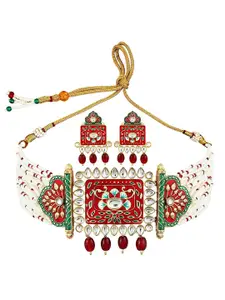 MANSIYAORANGE Gold-Plated Kundan & AD-Studded & Pearl-Beaded Necklace & Earrings