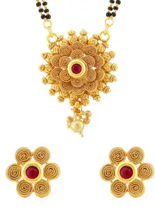 Sukkhi Gold-Plated Stone-Studded & Beaded Mangalsutra With Earrings