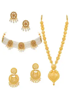 Sukkhi Set Of 2 Gold-Plated Stone-Studded Necklace & Earrings