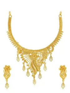 Sukkhi 24 KT Gold-Plated Floral Necklace & Earrings