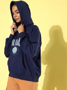 The Roadster Life Co. Typography Embroidered Anti Fits/ Oversized Hooded Sweatshirt