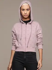 The Roadster Lifestyle Co. Printed Hooded Crop Sweatshirt