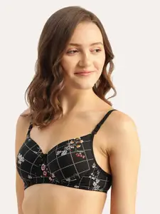 Lady Lyka Floral Printed Medium Coverage Lightly Padded Seamless Cotton T-shirt Bra