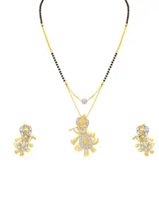Sukkhi Gold-Plated Stone-Studded & Beaded Mangalsutra With Earrings