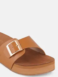 DressBerry Beige Open Toe Slip On Textured Flatform Heels