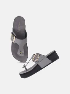 DressBerry Grey Open Toe Flatform Heels With Buckles