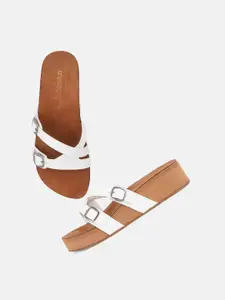 DressBerry White Open Toe Flatform Heels With Buckles