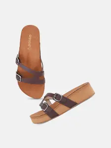 DressBerry Open Toe Flatform Heels With Buckle Detail