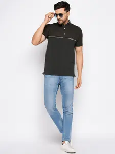 WILD WEST Micro & Ditsy Printed Henley Neck Cotton Casual T-Shirt