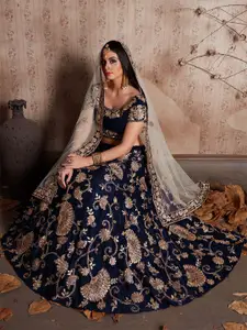 ODETTE Embroidered Semi-Stitched Lehenga & Unstitched Blouse With Dupatta