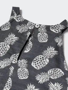 Mango Kids Girls Conversational Printed Pure Cotton Shoulder Straps A-Line Dress