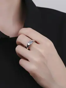 MYKI Men Silver-Plated & CZ Stone-Studded Adjustable Finger Ring