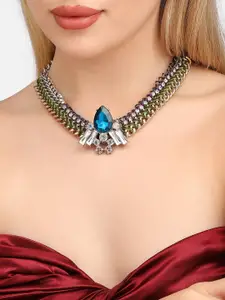 SOHI Silver-Plated Stone-Studded Necklace