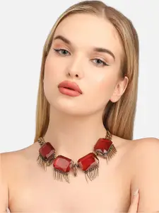 SOHI Gold-Plated Stone Studded Necklace