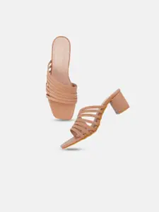 DressBerry Beige Strappy Open Toe Block Heels