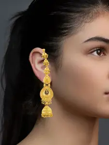 MANSIYAORANGE Gold-Plated Dome Shaped Jhumkas Earrings
