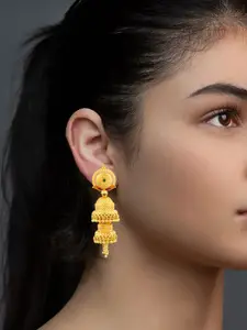 MANSIYAORANGE Gold-Plated Stone Studded Jhumkas