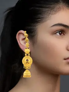MANSIYAORANGE Gold-Plated Stone Studded Jhumkas