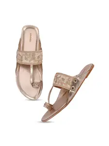 Anouk Gold-Toned Embroidered One Toe Flats