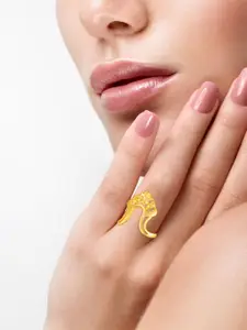 Vighnaharta Gold-Plated Cubic Zirconia-Studded Ghoda Vanki Ring