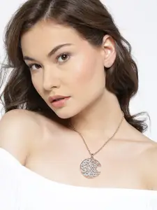 YouBella Gold-Toned Stone-Studded Crescent-Shaped Pendant with Chain